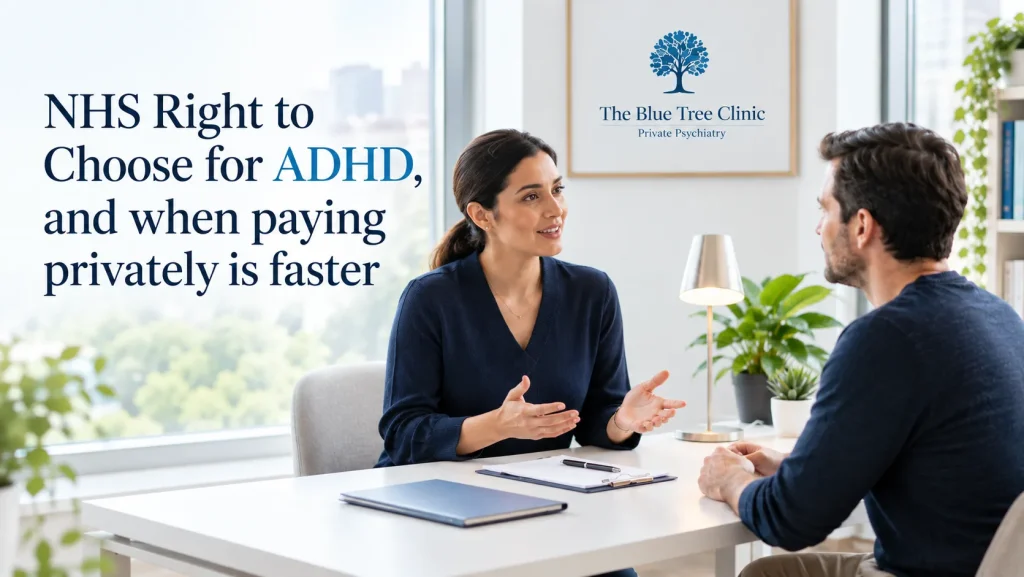 Patient discussing an NHS Right to Choose ADHD referral with their GP
