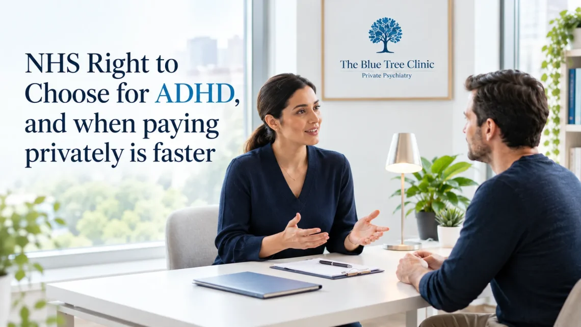 Patient discussing an NHS Right to Choose ADHD referral with their GP