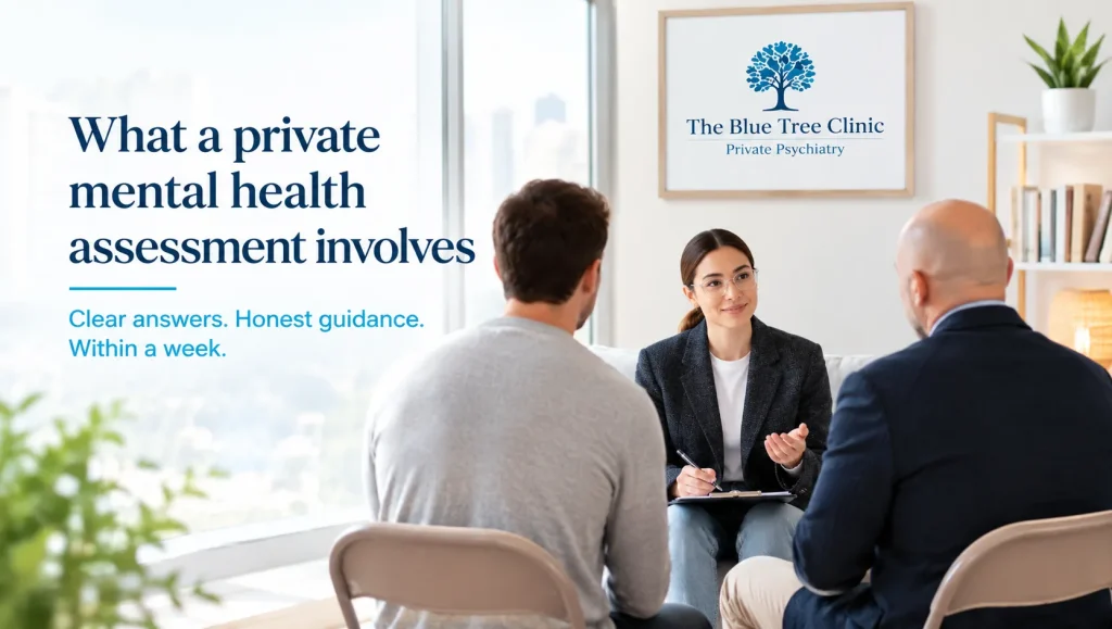 Consultant psychiatrist conducting a private mental health assessment in London