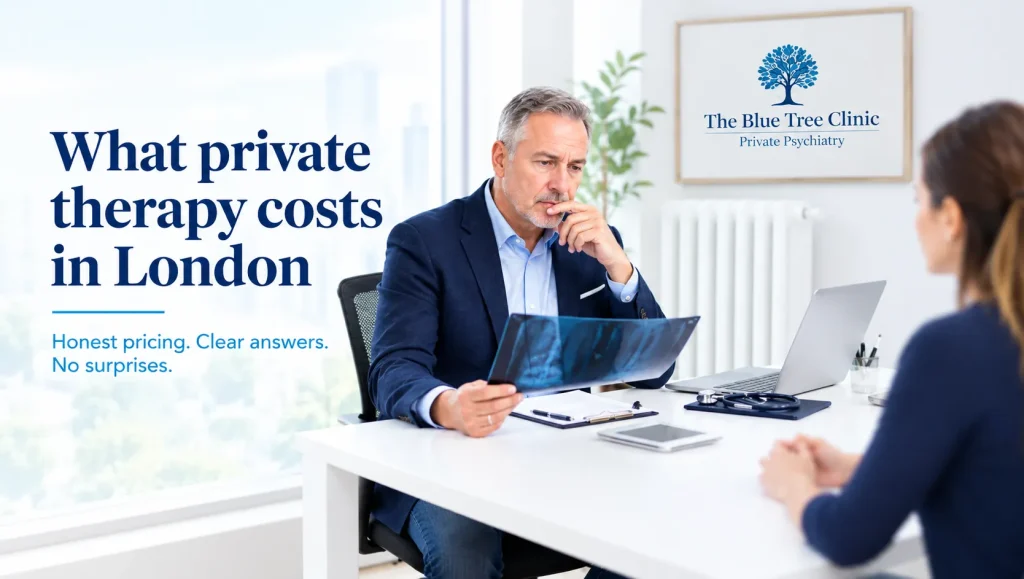 Private therapy session room at a London clinic